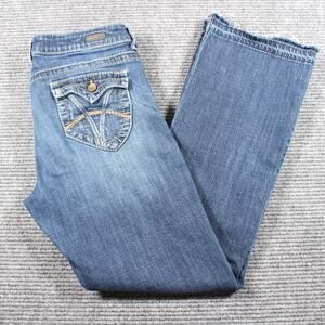 KUT from the Kloth Bootcut Jeans Women’s 10 Blue Flap Pockets Raw 30' Inseam